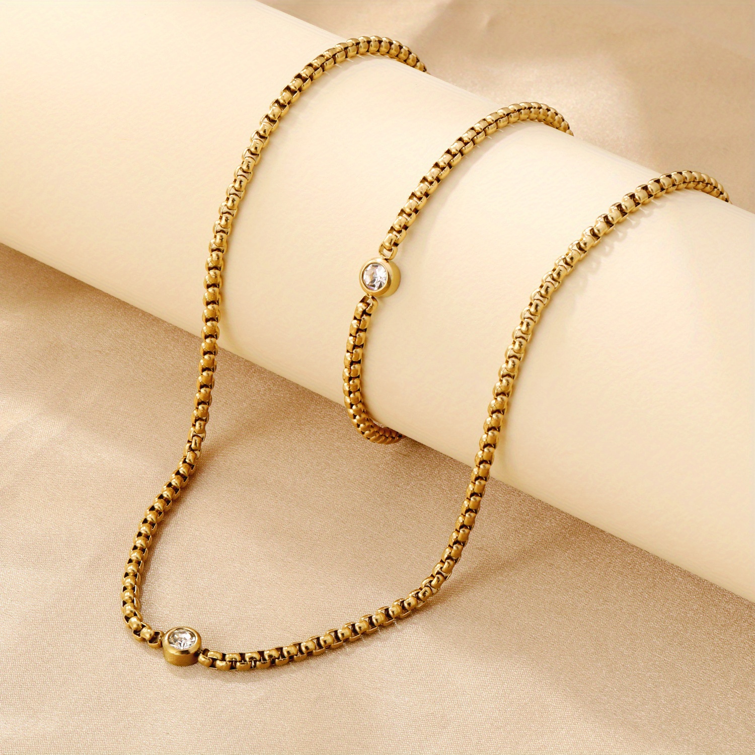 2pcs 316 Stainless Steel Square Necklace and Bracelet Set with Pendant Chain